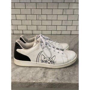ED Ellen DeGeneres Shoes Womens 10 White Black Cat Leather Sneakers ED-CHAPANIMA